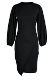 Pink Casual Solid Patchwork O Neck One Step Skirt Dresses