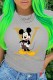 Grey Casual Fashion Character Print Letter O Neck T-Shirts