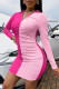 Pink Fashion Casual Solid Patchwork Fold V Neck Long Sleeve Dresses