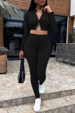 Green Fashion Casual Sportswear Solid Patchwork Zipper Collar Long Sleeve Two Pieces