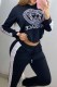 Black Fashion Street Figure Patchwork Letter Hooded Collar Long Sleeve Two Pieces