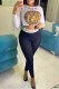 White Fashion Elegant Figure Letter Patchwork O Neck Long Sleeve Two Pieces