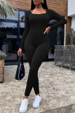 Blue Fashion Casual Sportswear Solid Patchwork O Neck Skinny Jumpsuits