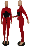 Red Sexy Solid Draw String Half A Turtleneck Long Sleeve Two Pieces