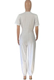 Grey Casual Solid Patchwork Asymmetrical V Neck Loose Jumpsuits