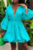 Tangerine Red Fashion Casual Solid Patchwork V Neck A Line Dresses