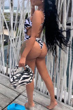 Black Fashion Sexy Print Backless Swimwears