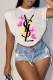White Fashion Elegant Print Letter O Neck T-Shirts