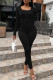 Black Fashion Casual Sportswear Solid Patchwork U Neck Skinny Jumpsuits