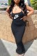 Black Fashion Sexy Letter Print Backless Slit Spaghetti Strap One Step Skirt Dresses