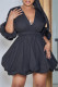Black Fashion Casual Solid Patchwork V Neck A Line Dresses