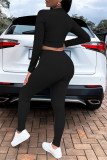 Green Fashion Casual Sportswear Solid Patchwork Zipper Collar Long Sleeve Two Pieces