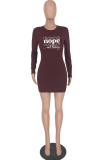 Red Fashion Print Patchwork Half A Turtleneck Pencil Skirt Dresses