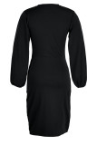 Pink Casual Solid Patchwork O Neck One Step Skirt Dresses