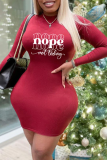 Red Fashion Print Patchwork Half A Turtleneck Pencil Skirt Dresses