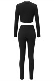 Green Fashion Casual Sportswear Solid Patchwork Zipper Collar Long Sleeve Two Pieces