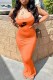 Orange Fashion Sexy Letter Print Backless Slit Spaghetti Strap One Step Skirt Dresses