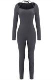 Blue Fashion Casual Sportswear Solid Patchwork O Neck Skinny Jumpsuits