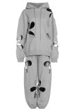 Light Gray Fashion Casual Solid Hollowed Out Hooded Collar Long Sleeve Two Pieces