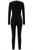 Blue Fashion Casual Sportswear Solid Patchwork O Neck Skinny Jumpsuits