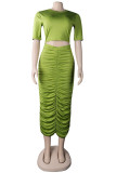 Green Fashion Sexy Solid Hollowed Out Fold O Neck Short Sleeve Dress