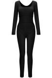 Blue Fashion Casual Sportswear Solid Patchwork U Neck Skinny Jumpsuits
