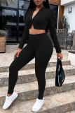 Green Fashion Casual Sportswear Solid Patchwork Zipper Collar Long Sleeve Two Pieces