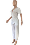 Grey Casual Solid Patchwork Asymmetrical V Neck Loose Jumpsuits