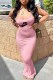 Pink Fashion Sexy Letter Print Backless Slit Spaghetti Strap One Step Skirt Dresses