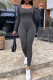 Grey Fashion Casual Sportswear Solid Patchwork O Neck Skinny Jumpsuits