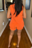 Purple Fashion Casual Solid Patchwork Turndown Collar Sleeveless Two Pieces