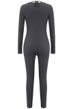 Blue Fashion Casual Sportswear Solid Patchwork O Neck Skinny Jumpsuits