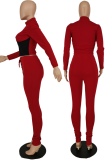 Red Sexy Solid Draw String Half A Turtleneck Long Sleeve Two Pieces