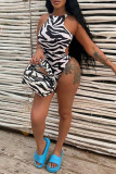 Black Fashion Sexy Print Backless Swimwears