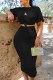 Black Fashion Casual Letter Fold O Neck Short Sleeve Two Pieces