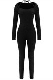 Blue Fashion Casual Sportswear Solid Patchwork O Neck Skinny Jumpsuits