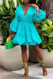 Tangerine Red Fashion Casual Solid Patchwork V Neck A Line Dresses