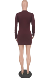 Red Fashion Print Patchwork Half A Turtleneck Pencil Skirt Dresses