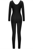 Blue Fashion Casual Sportswear Solid Patchwork U Neck Skinny Jumpsuits
