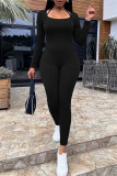 Blue Fashion Casual Sportswear Solid Patchwork O Neck Skinny Jumpsuits