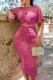 Rose Red Fashion Casual Letter Fold O Neck Short Sleeve Two Pieces
