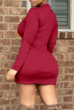 Red Fashion Print Patchwork Half A Turtleneck Pencil Skirt Dresses