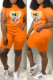 Orange Fashion Street Character Print Letter O Neck Short Sleeve Two Pieces