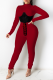 Red Sexy Solid Draw String Half A Turtleneck Long Sleeve Two Pieces