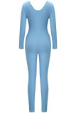 Blue Fashion Casual Sportswear Solid Patchwork U Neck Skinny Jumpsuits
