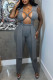 Grey Sexy Casual Solid Hollowed Out Patchwork V Neck Sleeveless Two Pieces