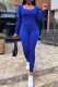 Blue Fashion Casual Sportswear Solid Patchwork O Neck Skinny Jumpsuits