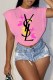 Pink Fashion Elegant Print Letter O Neck T-Shirts