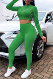 Green Fashion Casual Sportswear Solid Patchwork Zipper Collar Long Sleeve Two Pieces