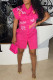 Red Fashion Casual Letter Print Patchwork Turndown Collar Shirt Dress